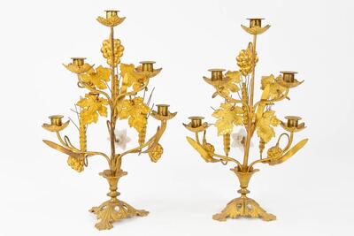 Floral Candle Holders With Matching Wall Sanctuary Lights en Brass / Bronze / Gilt, France 19 th century