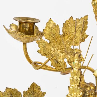 Floral Candle Holders With Matching Wall Sanctuary Lights en Brass / Bronze / Gilt, France 19 th century