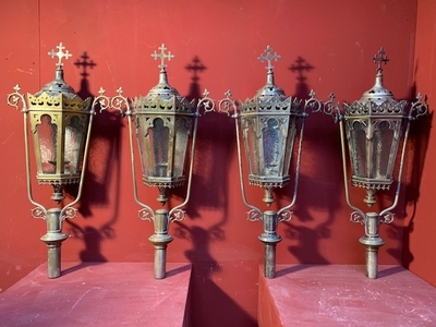 Lanterns Could Be Polished style Gothic - Style en Brass / Bronze / Glass, Belgium 19th century ( anno 1890 )