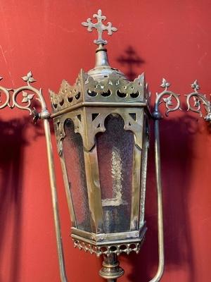 Lanterns Could Be Polished style Gothic - Style en Brass / Bronze / Glass, Belgium 19th century ( anno 1890 )