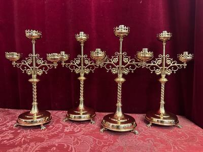 Matching Candle Holders  style Gothic - Style en Brass / Bronze / Polished and Varnished, Belgium  19 th century ( Anno 1885 )