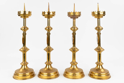 Matching Candle Sticks  style Gothic - style en Brass, Belgium  19 th century