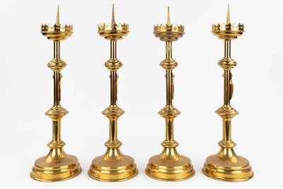 Matching Candle Sticks  style Gothic - style en Brass, Belgium  19 th century