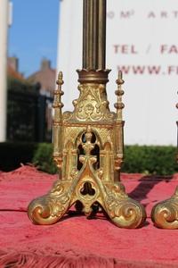 Matching Candle Sticks style Gothic - style en Brass / Bronze, France 19th century