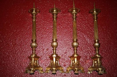 Matching Candle Sticks style Gothic - Style en Brass / Bronze , Belgium  19 th century ( Anno 1885 )