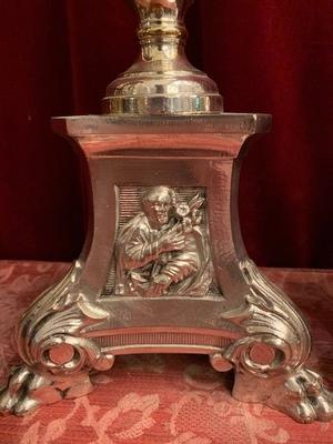 Matching Candle Sticks style Gothic - style en  Brass / Bronze / S I L V E R P L A T E D , Belgium 19th century