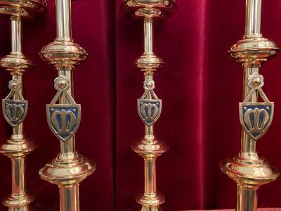 Matching Candle Sticks Height Without Pin. style Gothic - Style en Brass / Bronze / Polished and Varnished, Belgium  19 th century