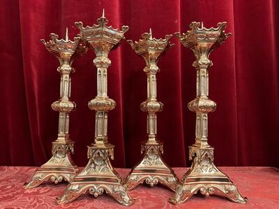 Matching Candle Sticks Height Without Pin. style Gothic - Style en Bronze / Polished and Varnished, France 19 th century ( Anno 1885 )