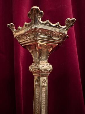 Matching Candle Sticks Height Without Pin. style Gothic - Style en Bronze / Polished and Varnished, France 19 th century ( Anno 1885 )