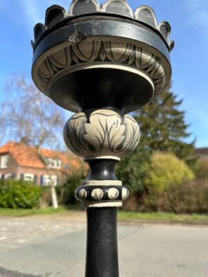 Matching Candle Sticks Height Without Pin. style Gothic - Style en Wood Hand - Painted, Belgium  19 th century ( Anno 1850 )