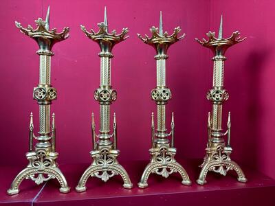 Matching Candle Sticks Height Without Pin. style Gothic - Style en Bronze Gilt, Belgium  19 th century ( Anno 1885 )