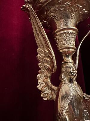 Matching Candle Sticks Height Without Pin. style Gothic - Style en Bronze / Polished and Varnished, France 19 th century ( Anno 1865 )