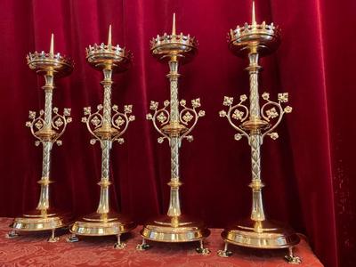 Matching Candle Sticks Height Without Pin.  style Gothic - style en Brass / Bronze / Polished and Varnished, Belgium 19 th century ( Anno 1890 )