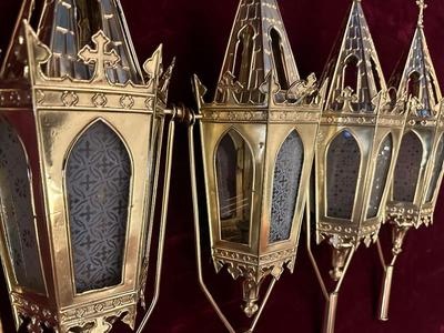 Matching Lanterns style Gothic - Style en Brass / Bronze / Polished and Varnished / Glass, Belgium  19 th century ( Anno 1885 )