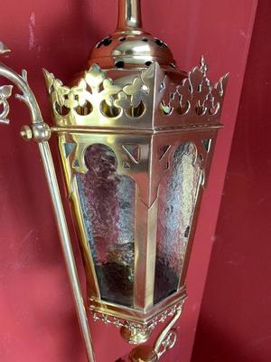 Matching Lanterns style Gothic - Style en Brass / Bronze / Glass / Polished and Varnished, Belgium 19th century ( anno 1890 )