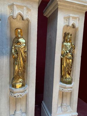 Sandstone Stands With Bronze Statues style Gothic - Style en Sandstone / Bronze Gilt, France 19th century