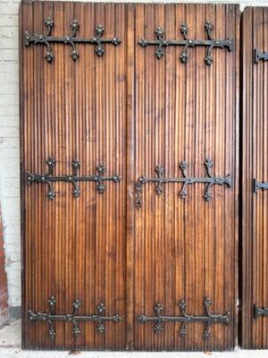 Sets Of Double Doors  style Gothic - Style en Wood / Hand Forged Iron, Belgium  20 th century