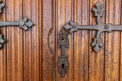 Sets Of Double Doors  style Gothic - Style en Wood / Hand Forged Iron, Belgium  20 th century