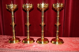 Matching Candle Sticks. Measures Without Pin. en Brass /  Polished and Varnished, Belgium 19th centuryv