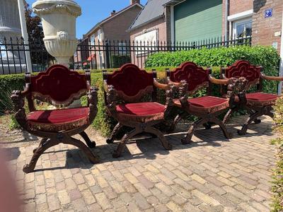 Matching Chairs en Wood / Red Velvet, 19th century