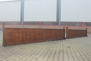 4 Pews And 2 Front Parts en wood oak, Monastery Ravensbos Valkenburg Netherlands 19th century