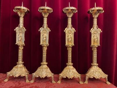 Matching Candle Sticks Height Without Pin. style Romanesque - Style en Full Bronze Polished and Varnished, France 19 th century ( Anno 1865 )