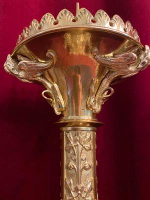 Matching Candle Sticks Height Without Pin. style Romanesque - Style en Full Bronze Polished and Varnished, France 19 th century ( Anno 1865 )