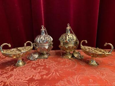 Matching Pair Censers & Boats style Romanesque - Style en Bronze / Polished and Varnished, France 19 th century