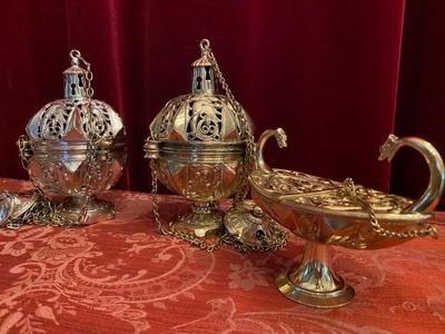 Matching Pair Censers & Boats style Romanesque - Style en Bronze / Polished and Varnished, France 19 th century