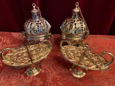 Matching Pair Censers & Boats style Romanesque - Style en Bronze / Polished and Varnished, France 19 th century