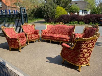 Complete Salon Furniture  style Baroque en Wood Gilt / Fabrics, Italy  19 th century