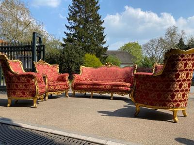 Complete Salon Furniture  style Baroque en Wood Gilt / Fabrics, Italy  19 th century