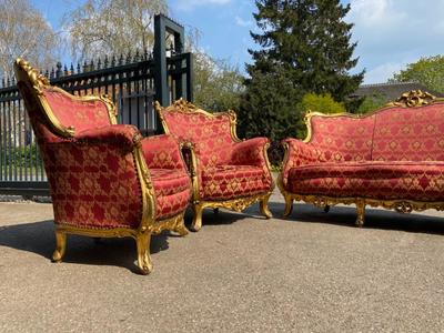 Complete Salon Furniture  style Baroque en Wood Gilt / Fabrics, Italy  19 th century