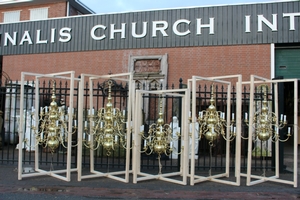 Chandeliers en Brass / Polished / New Varnished, Belgium 19th / 20th  Century