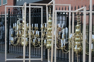 Chandeliers en Brass / Polished / New Varnished, Belgium 19th / 20th  Century