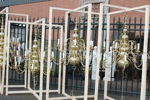 Chandeliers en Brass / Polished / New Varnished, Belgium 19th / 20th  Century