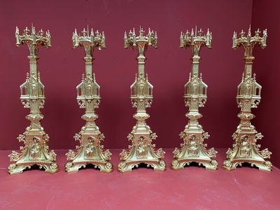 Matching Candle Sticks style Gothic - style en Bronze / Polished and Varnished, France 19th century ( anno 1890 )