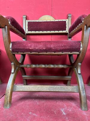 Set Altar - Seats style Gothic - Style en Wood Oak / Red Velvet, Belgium  19 th century ( Anno 1875 )