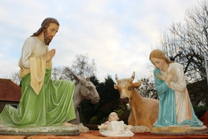 Nativity Set en plaster polychrome / wooden feet, Belgium 19th century