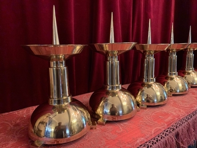 Candle Sticks Measures Without Pin style ART - DECO en Brass / Polished / New Varnished, Belgium 20th century ( 1950 )