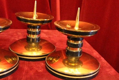 Matching Candle-Holders style ART - DECO en Brass / Bronze / Ebony wood, Belgium 20th century (Anno 1930)