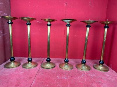 Matching Candle Sticks Height Without Pin. style art - deco en Brass / Ebony Wood, Belgium  20 th century ( Anno 1930 )