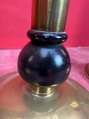 Matching Candle Sticks Height Without Pin. style art - deco en Brass / Ebony Wood, Belgium  20 th century ( Anno 1930 )