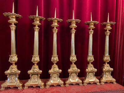 Altar - Set Candle Holders Measures Without Pin Height: 70 Cm. style BAROQUE-STYLE en Bronze / Gilt / Polished and Varnished, France 19 th century ( Anno 1875 )