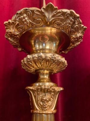 Altar - Set Candle Holders Measures Without Pin Height: 70 Cm. style BAROQUE-STYLE en Bronze / Gilt / Polished and Varnished, France 19 th century ( Anno 1875 )