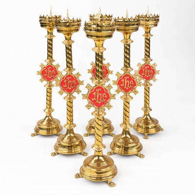 Matching Candle Sticks  style Gothic - Style en Brass / Bronze / Gilt, Belgium  19 th century