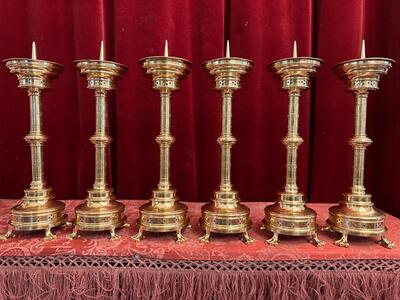 Matching Candle Sticks Height Without Pin. style Gothic - Style en Bronze / Polished and Varnished, Belgium  19 th century ( Anno 1875 )