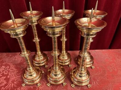 Matching Candle Sticks Height Without Pin. style Gothic - Style en Bronze / Polished and Varnished, Belgium  19 th century ( Anno 1875 )