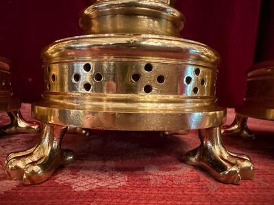 Matching Candle Sticks Height Without Pin. style Gothic - Style en Bronze / Polished and Varnished, Belgium  19 th century ( Anno 1875 )