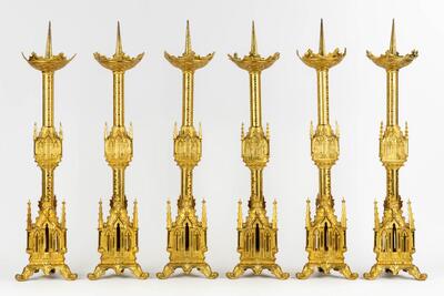 Matching Candle Sticks Height Without Pin. style Gothic - Style en Bronze / Brass / Gilt, France 19 th century